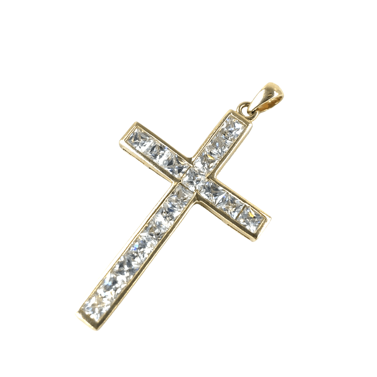 Women’s 9ct Yellow Gold Cross Pendant with Square Cut Cz - 3.4g - Hyman’s Jewellers