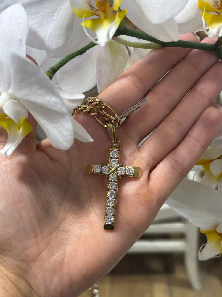Women’s 9ct Yellow Gold CZ Cross - 6.7g 6cm - Hyman’s Jewellers