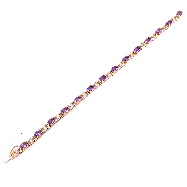 Women’s 9ct Yellow Gold Diamond Amethyst Bracelet - 8g - Hyman’s Jewellers