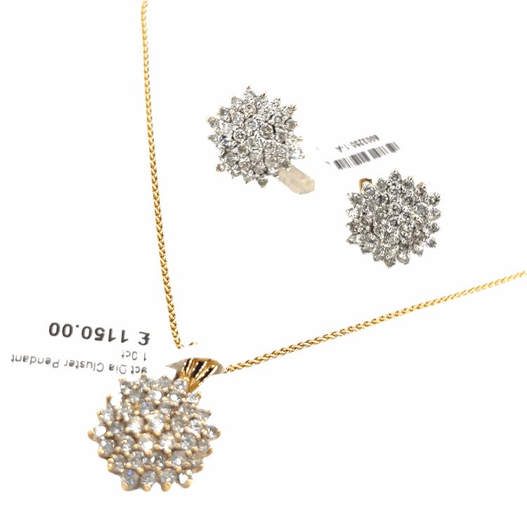 Women’s 9ct Yellow Gold Diamond Cluster Set - 3cts - Hyman’s Jewellers