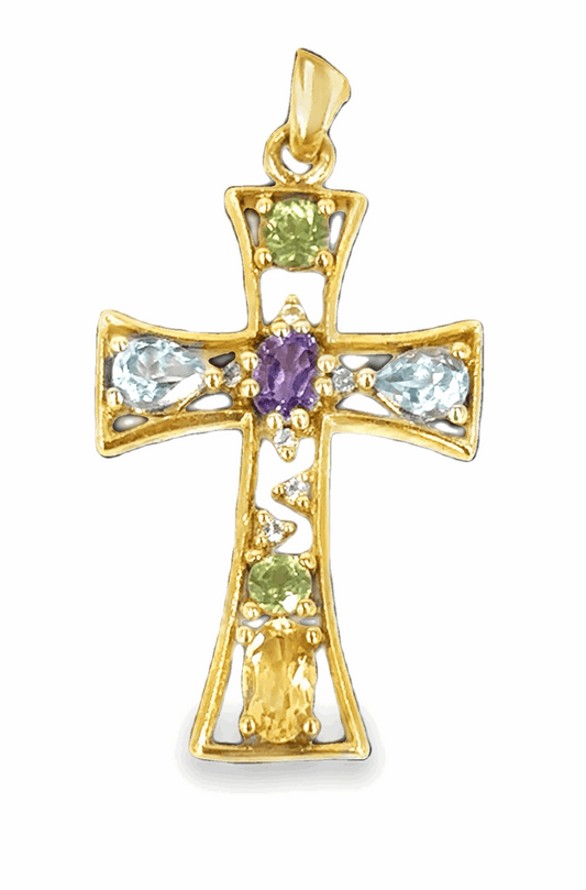 Women’s 9ct Yellow Gold Diamond Gemstone Cross - 1.9g - Hyman’s Jewellers