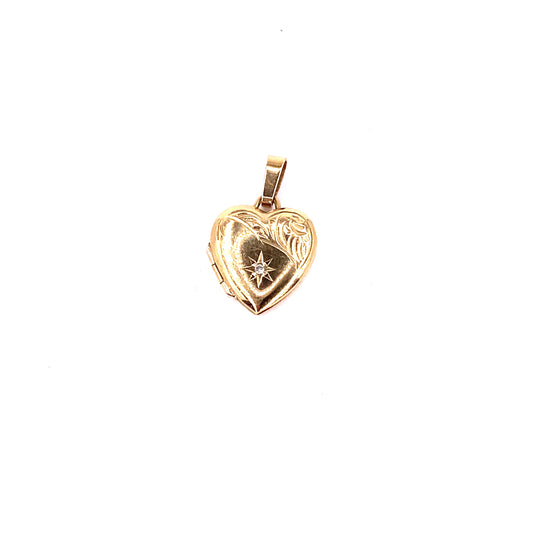 Women’s 9ct Yellow Gold Engraved Diamond Locket - 1.2g - Hyman’s Jewellers