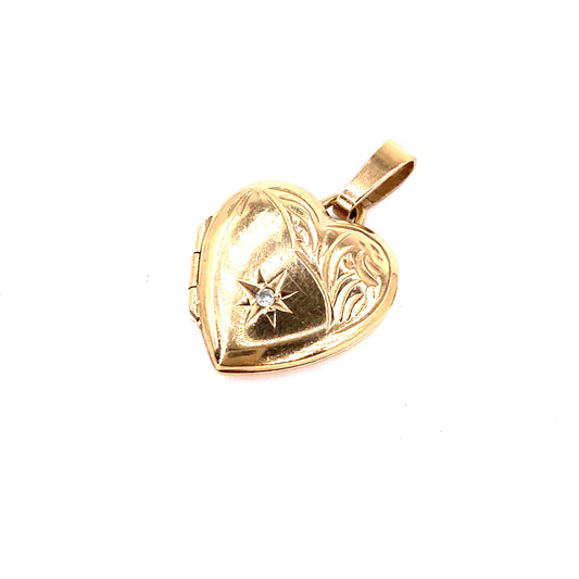 Women’s 9ct Yellow Gold Engraved Diamond Locket - 1.2g - Hyman’s Jewellers