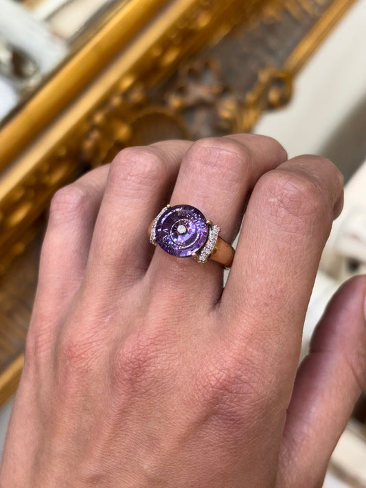 Women’s 9ct Yellow Gold Glenn Lehrer TorusRing Amethyst Diamond Ring - 6g - Hyman’s Jewellers