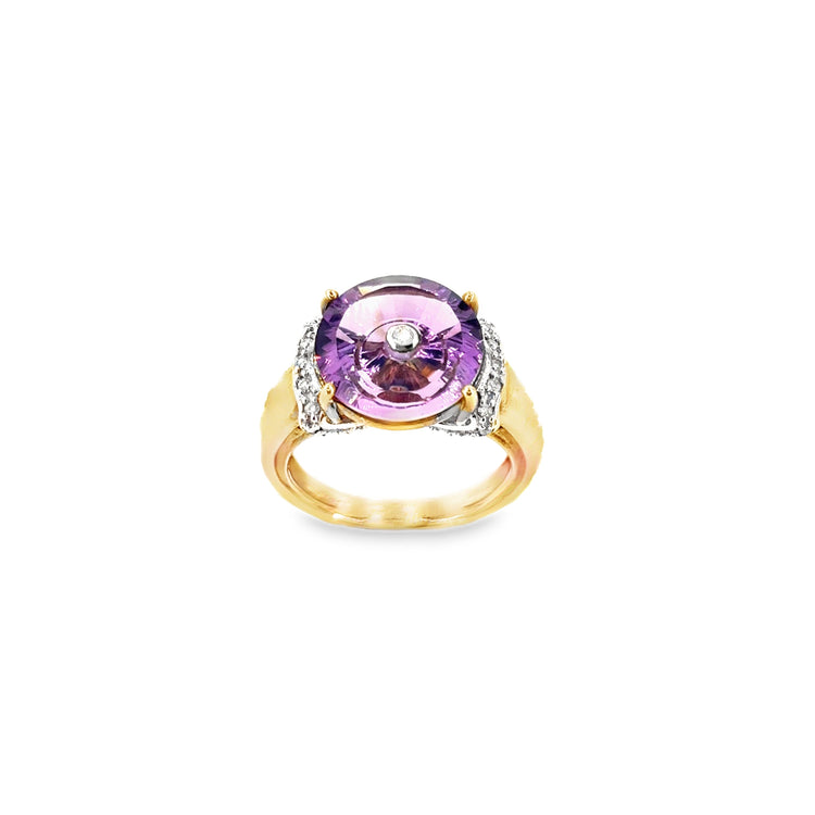 Women’s 9ct Yellow Gold Glenn Lehrer TorusRing Amethyst Diamond Ring - 6g - Hyman’s Jewellers