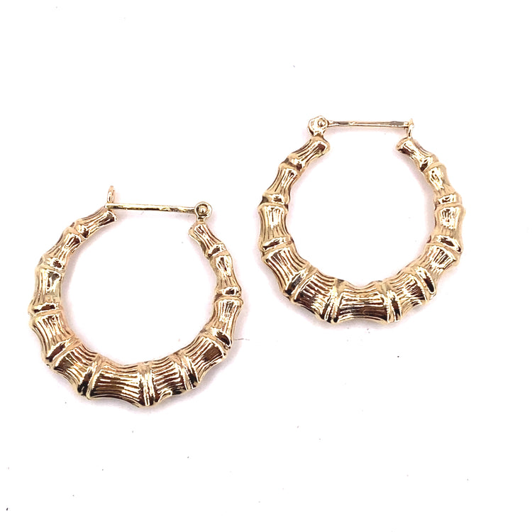 Women’s 9ct Yellow Gold Hollow Bamboo Hoop - Medium 2.9g - Hyman’s Jewellers