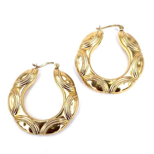 Women’s 9ct Yellow Gold Hollow Vintage Creole Hoops - 5.3g - Hyman’s Jewellers