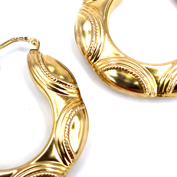 Women’s 9ct Yellow Gold Hollow Vintage Creole Hoops - 5.3g - Hyman’s Jewellers