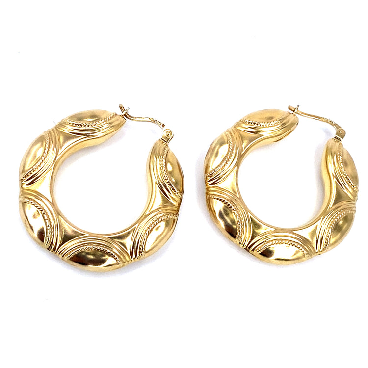 Women’s 9ct Yellow Gold Hollow Vintage Creole Hoops - 5.3g - Hyman’s Jewellers