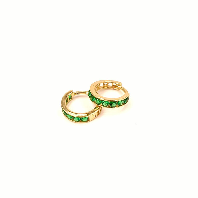 Women's 9ct Yellow Gold Hoop Earrings with Round Green CZ Stones - Hyman’s Jewellers