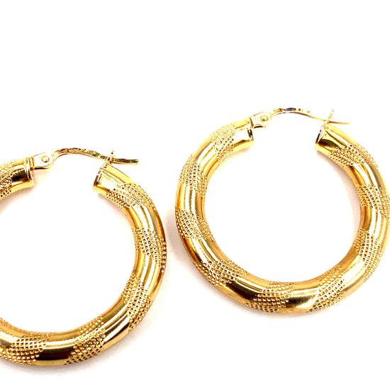 Women’s 9ct Yellow Gold Medium Brushed &Polished Twist Hoops - 2.9g - Hyman’s Jewellers