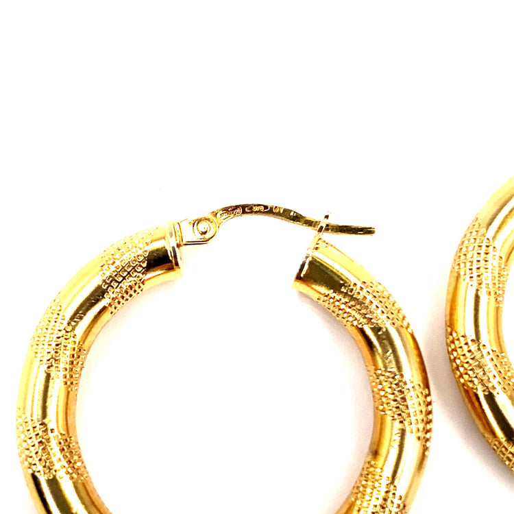 Women’s 9ct Yellow Gold Medium Brushed &Polished Twist Hoops - 2.9g - Hyman’s Jewellers