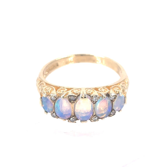 Women’s 9ct Yellow Gold Opal Diamond Ring - 0.15ct - Hyman’s Jewellers