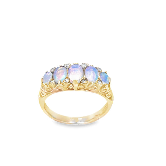 Women’s 9ct Yellow Gold Opal Diamond Ring - 0.15ct - Hyman’s Jewellers