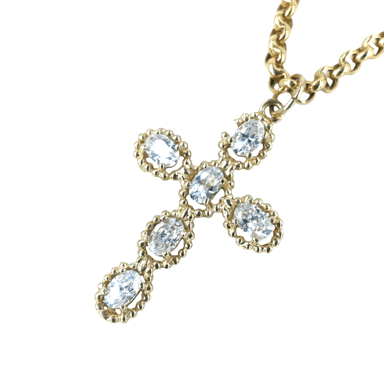 Women’s 9ct Yellow Gold Oval Cut Cz cross Pendant - Hyman’s Jewellers