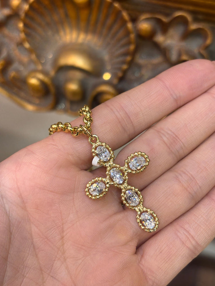 Women’s 9ct Yellow Gold Oval Cut Cz cross Pendant - Hyman’s Jewellers