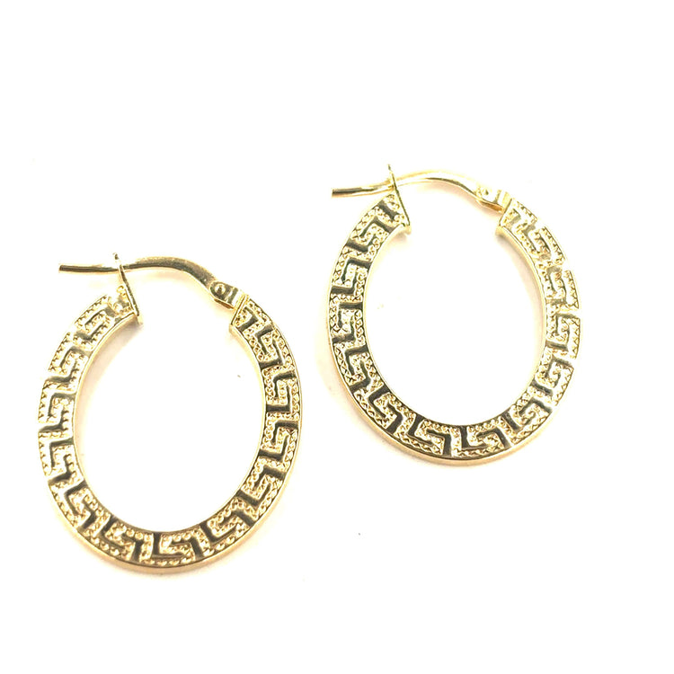 Women’s 9ct Yellow Gold Oval Roman Key Hoop Earrings - Small - Hyman’s Jewellers