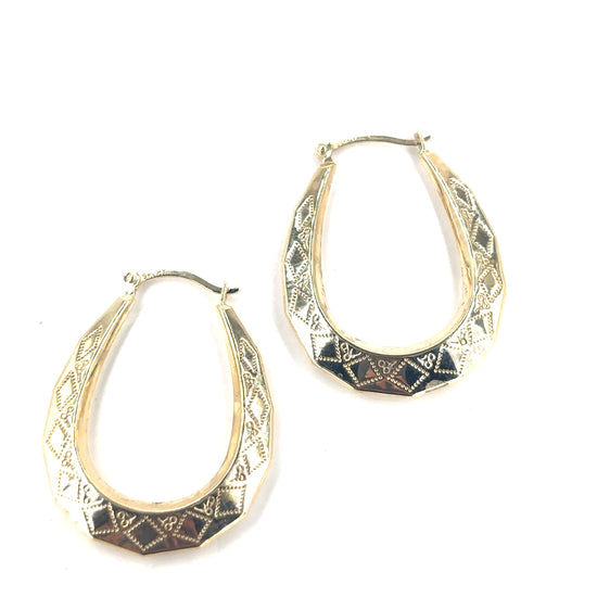 Women’s 9ct Yellow Gold Patterned Hoops - 1.1g - Hyman’s Jewellers