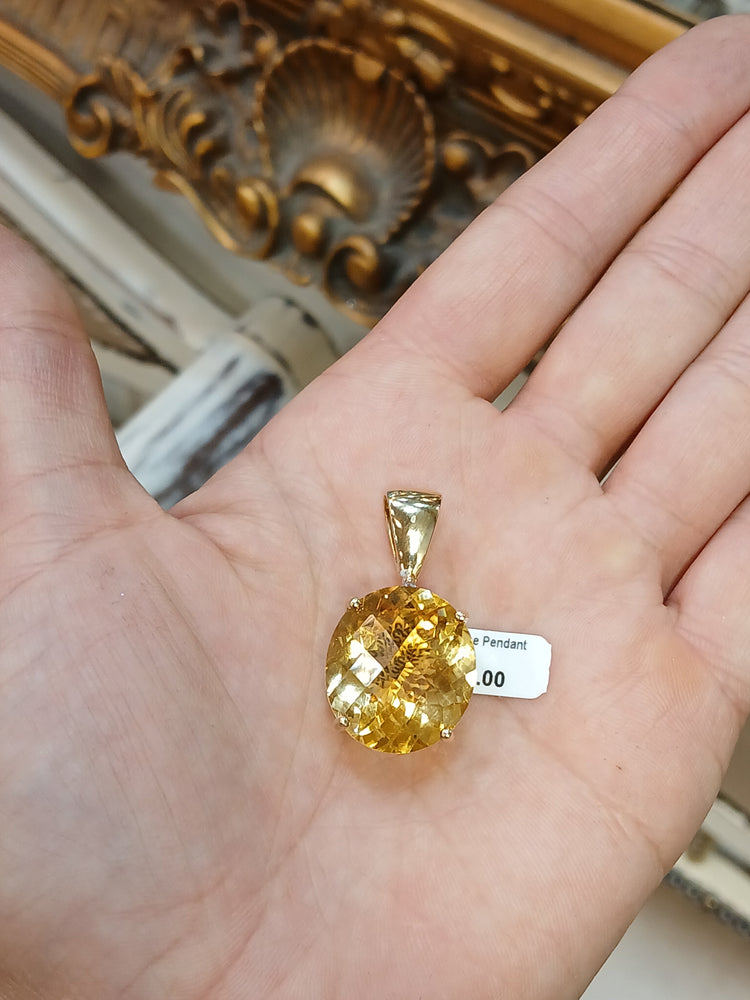 Women's 9ct Yellow Gold Pendant with Oval Brilliant Cut Citrine - Hyman’s Jewellers