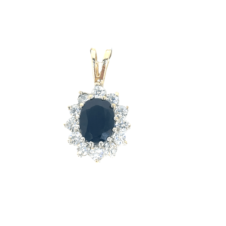 Womens 9ct Yellow Gold Pendant with White CZ Oval Blue Sapphire - Hyman’s Jewellers
