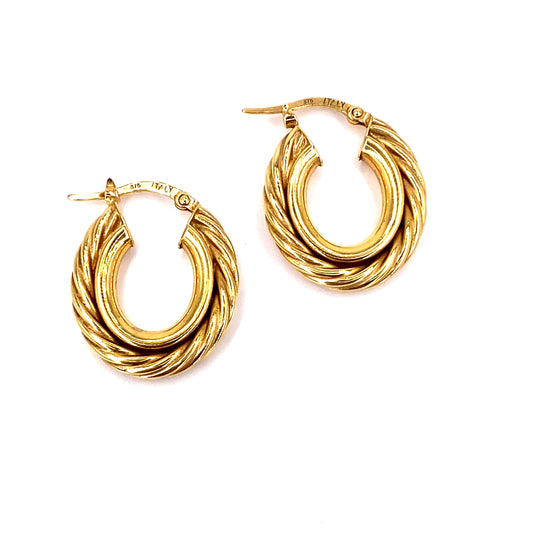 Women’s 9ct Yellow Gold Rope Twist Vintage Hoops - 2.9g - Hyman’s Jewellers