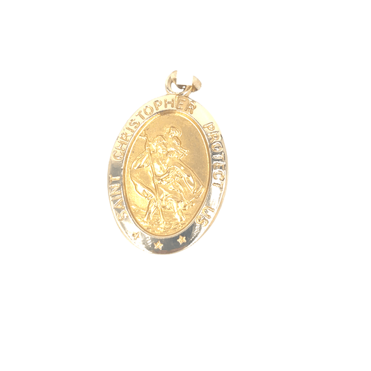 Women’s 9ct Yellow Gold Saint Christopher Yellow Gold Oval Pendant - 2.5cm 3G - Hyman’s Jewellers