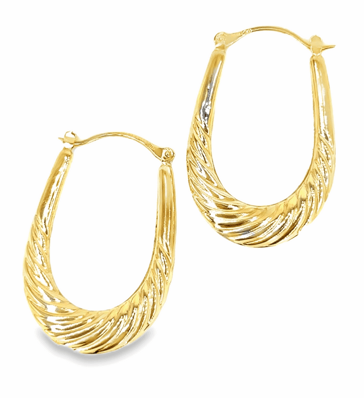 Women’s 9ct Yellow Gold Scalloped Edge Hoop Earrings - 2g - Hyman’s Jewellers