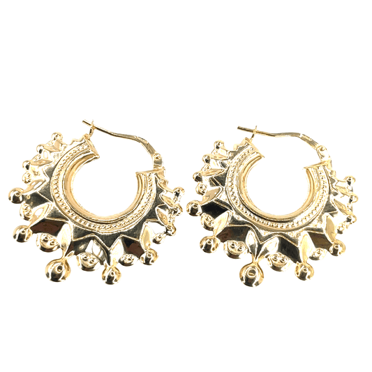 Women’s 9ct Yellow Gold Spike & Ball Creole Hoop Earrings- medium - Hyman’s Jewellers