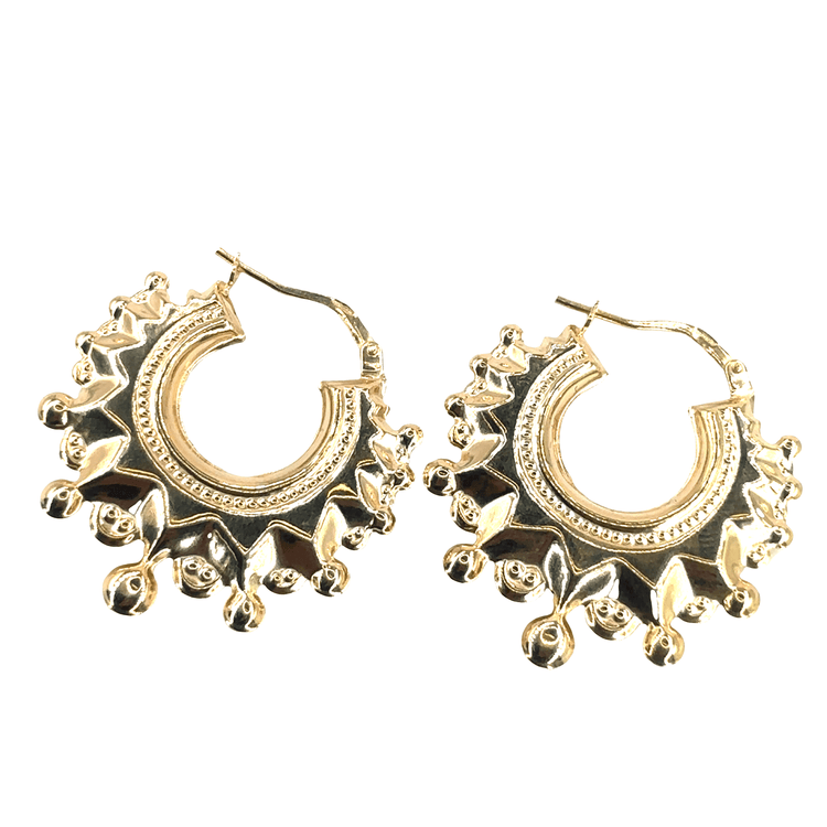 Women’s 9ct Yellow Gold Spike & Ball Creole Hoop Earrings- medium - Hyman’s Jewellers