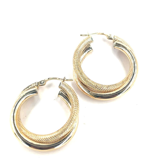 Women’s 9ct Yellow Gold Teist Hoop Earrings - 2.9g - Hyman’s Jewellers