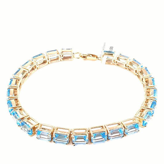 Women's 9ct Yellow Gold Tennis Bracelet with Emerald Cut Blue Topaz - Hyman’s Jewellers