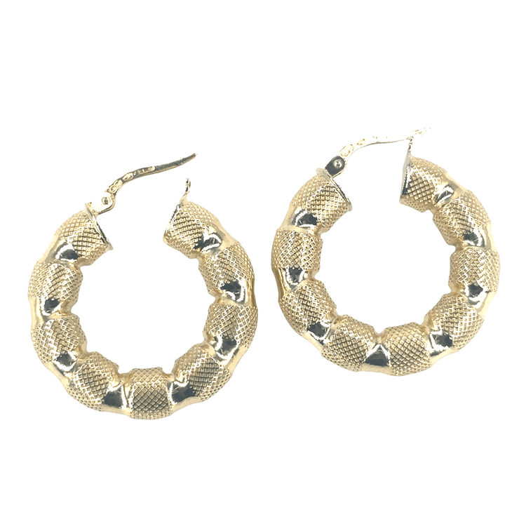 Women’s 9ct Yellow Gold Twisted Roman Key Hoop Earrings 4.8g - Hyman’s Jewellers