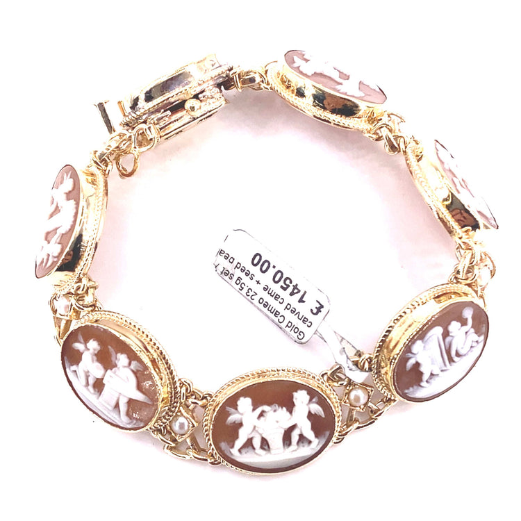 Women’s 9ct Yellow Gold Vintage Carved Cameo Bracelet - 23g - Hyman’s Jewellers