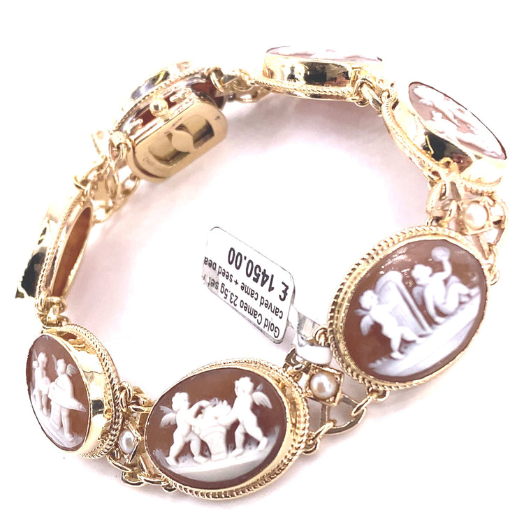 Women’s 9ct Yellow Gold Vintage Carved Cameo Bracelet - 23g - Hyman’s Jewellers
