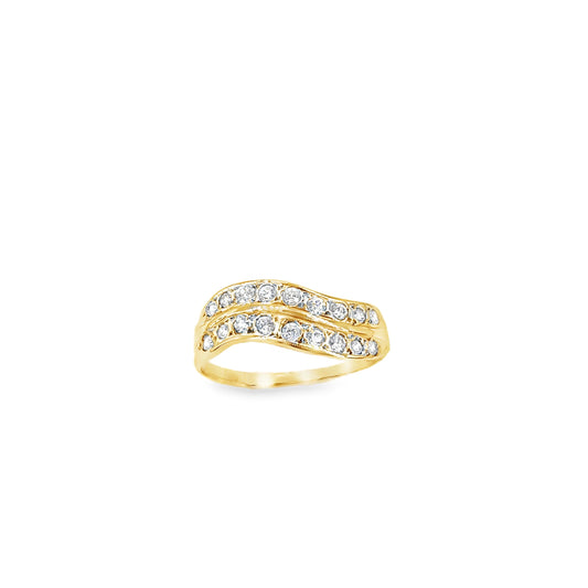 Women’s 9ct Yellow Gold Wave Cz Ring - 1.7g Size M - Hyman’s Jewellers