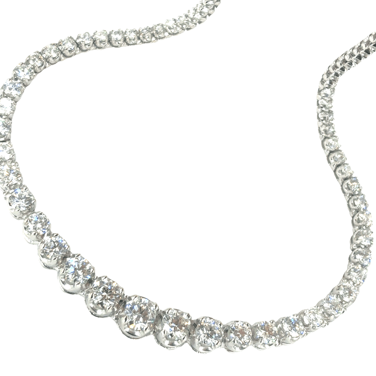 Women’s Brilliant Round Cut Diamond Tennis Necklace in 14ct White Gold - 17cts - Hyman’s Jewellers