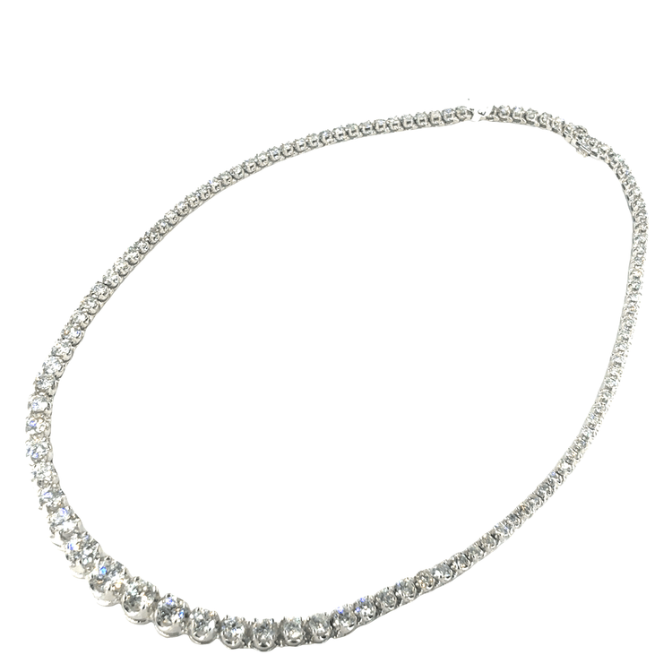 Women’s Brilliant Round Cut Diamond Tennis Necklace in 14ct White Gold - 17cts - Hyman’s Jewellers