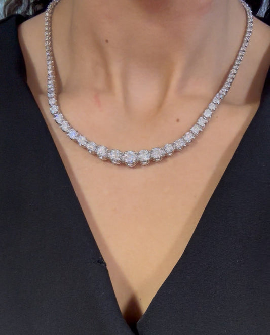 Women’s Brilliant Round Cut Diamond Tennis Necklace in 14ct White Gold - 17cts - Hyman’s Jewellers