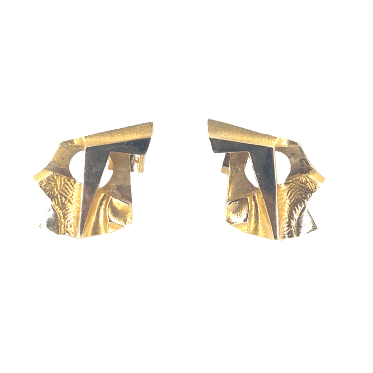 Women’s Lapponia Designer 14ct Geometric Etched Yellow Gold Stud Earrings - Hyman’s Jewellers
