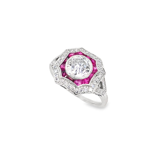 Women’s Platinum Diamond Ruby Art Deco Style Ring - 1.50ct - Hyman’s Jewellers