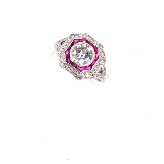 Women’s Platinum Diamond Ruby Art Deco Style Ring - 1.50ct - Hyman’s Jewellers