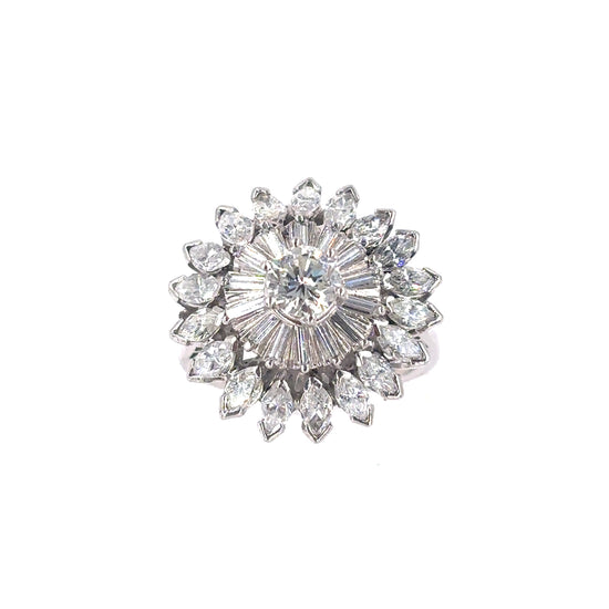 Women’s Platinum Flower Cocktail Ring with Round Brilliant Diamonds - 1.70ct - Hyman’s Jewellers