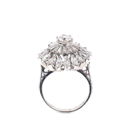 Women’s Platinum Flower Cocktail Ring with Round Brilliant Diamonds - 1.70ct - Hyman’s Jewellers
