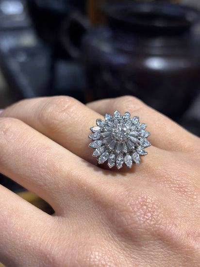 Women’s Platinum Flower Cocktail Ring with Round Brilliant Diamonds - 1.70ct - Hyman’s Jewellers