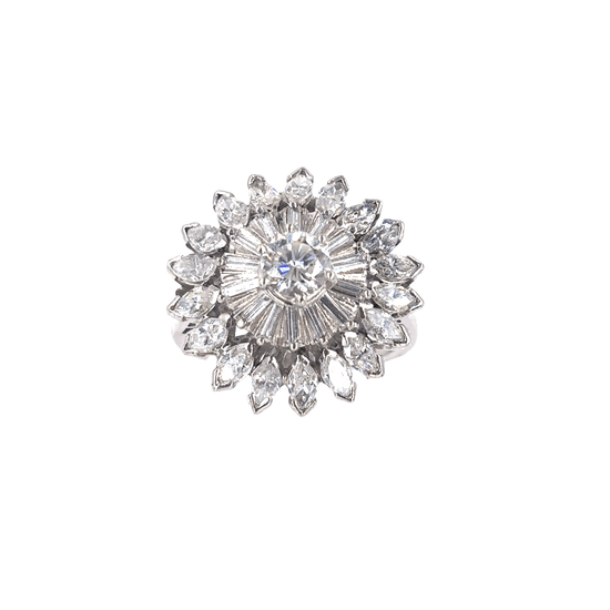 Women’s Platinum Flower Cocktail Ring with Round Brilliant Diamonds - 1.70ct - Hyman’s Jewellers