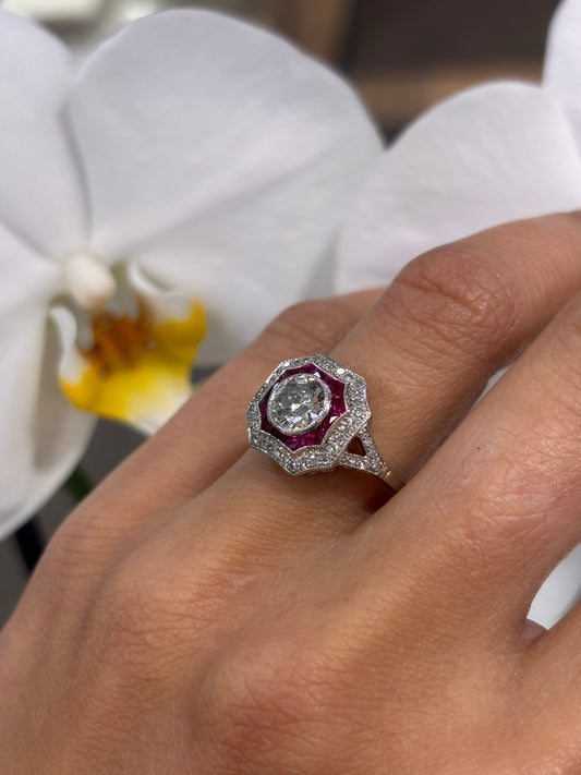 Women’s Platinum Ruby & Diamond Art Deco Style Cocktail Ring - 1.50ct - Hyman’s Jewellers