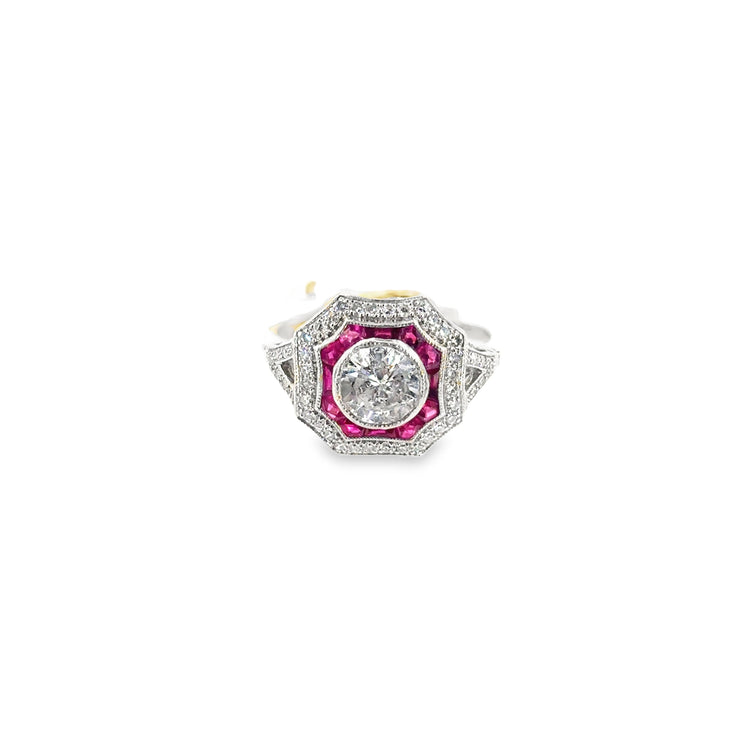 Women’s Platinum Ruby & Diamond Art Deco Style Cocktail Ring - 1.50ct - Hyman’s Jewellers