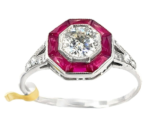 Women’s Platinum Ruby Diamond Art Deco Styled Cocktail Ring - 1.00ct - Hyman’s Jewellers