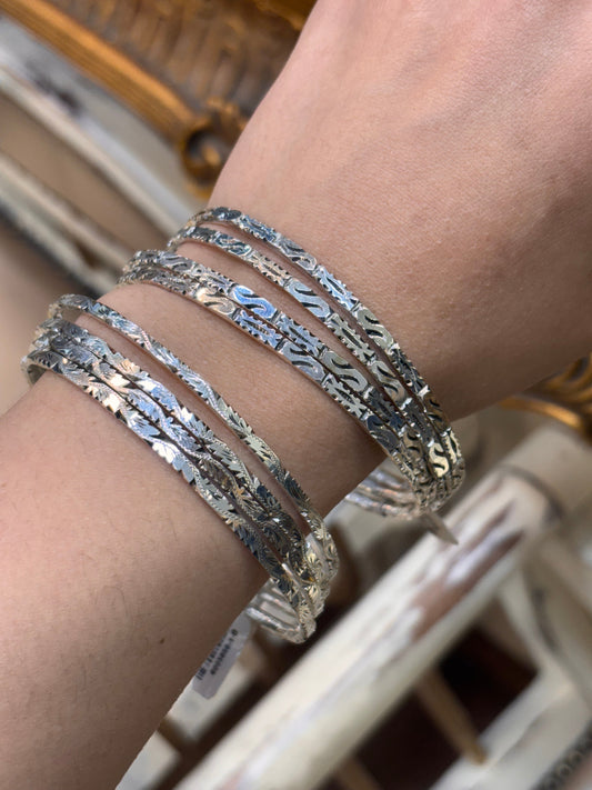 Women’s Silver Etched Bangle Set of 4 - 45g - Hyman’s Jewellers