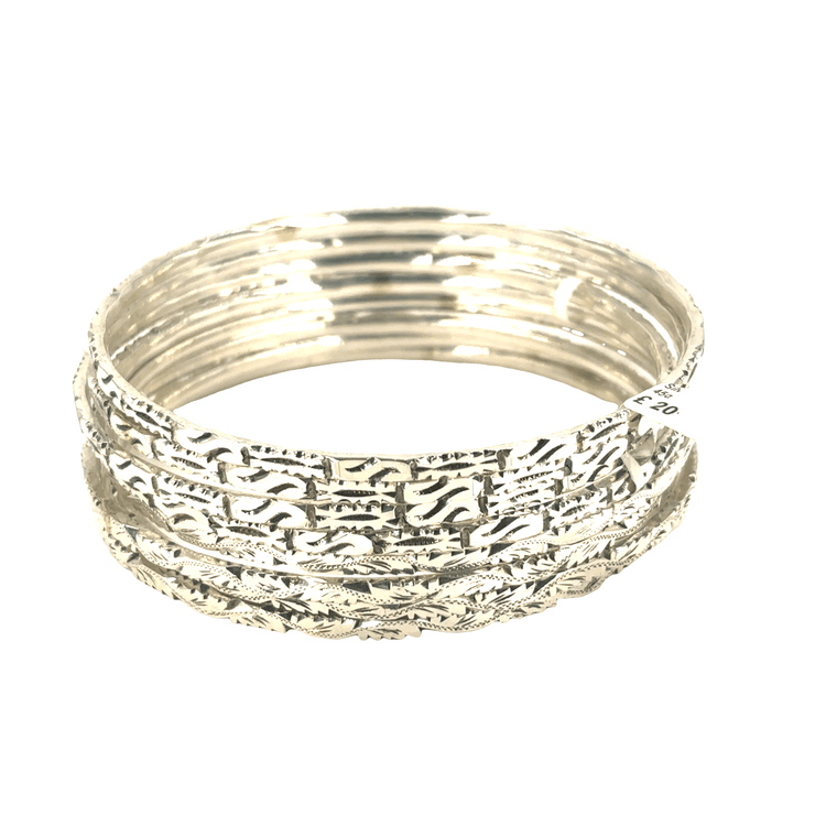 Women’s Silver Etched Bangle Set of 4 - 45g - Hyman’s Jewellers